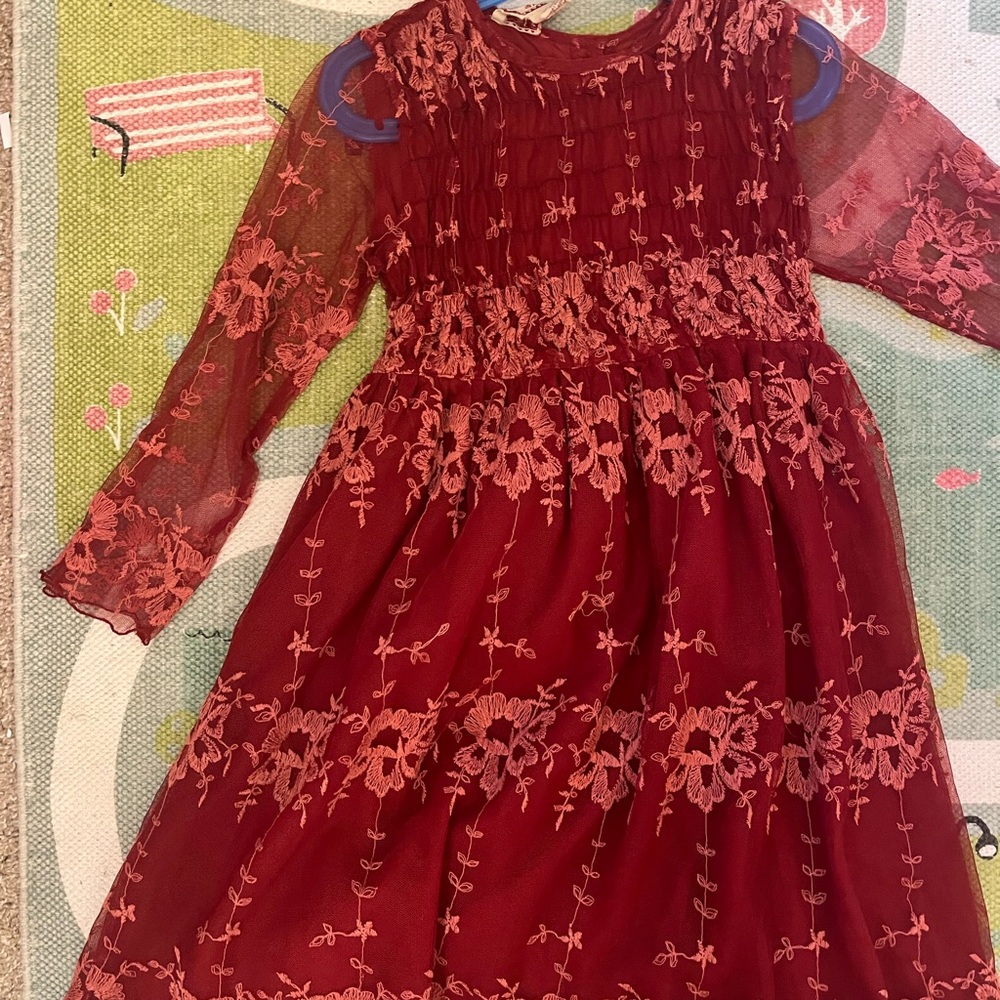 Cornelloki Elegant Burgundy Lace Kids Dress